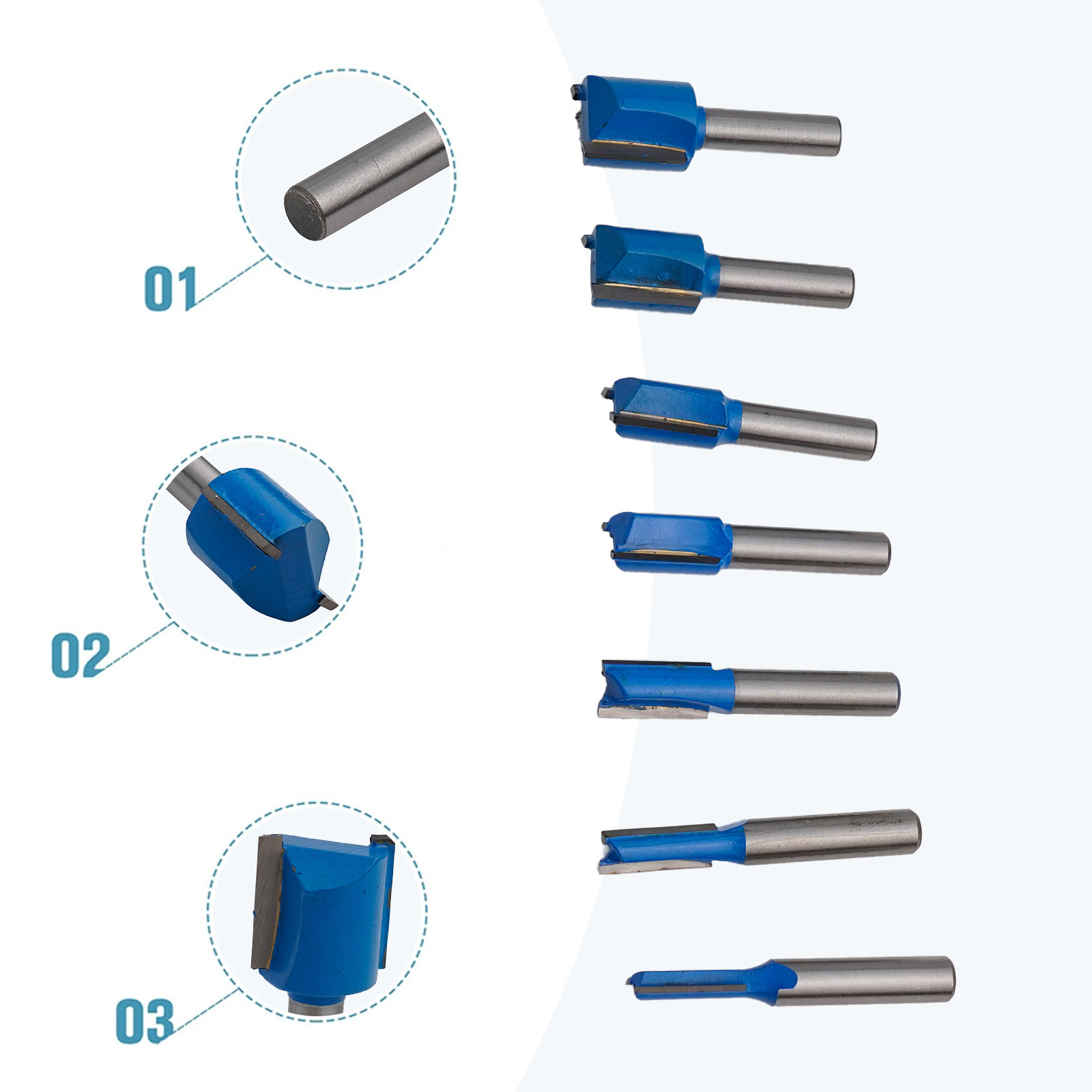 Woodworking Kickback - 7pcs Milling Cutter Solid Hardened Steel