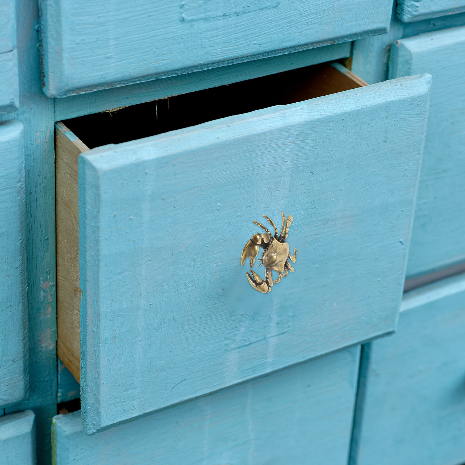 Woodworking Inspiration - Brass Crab Door Handles Nautical Cabinet